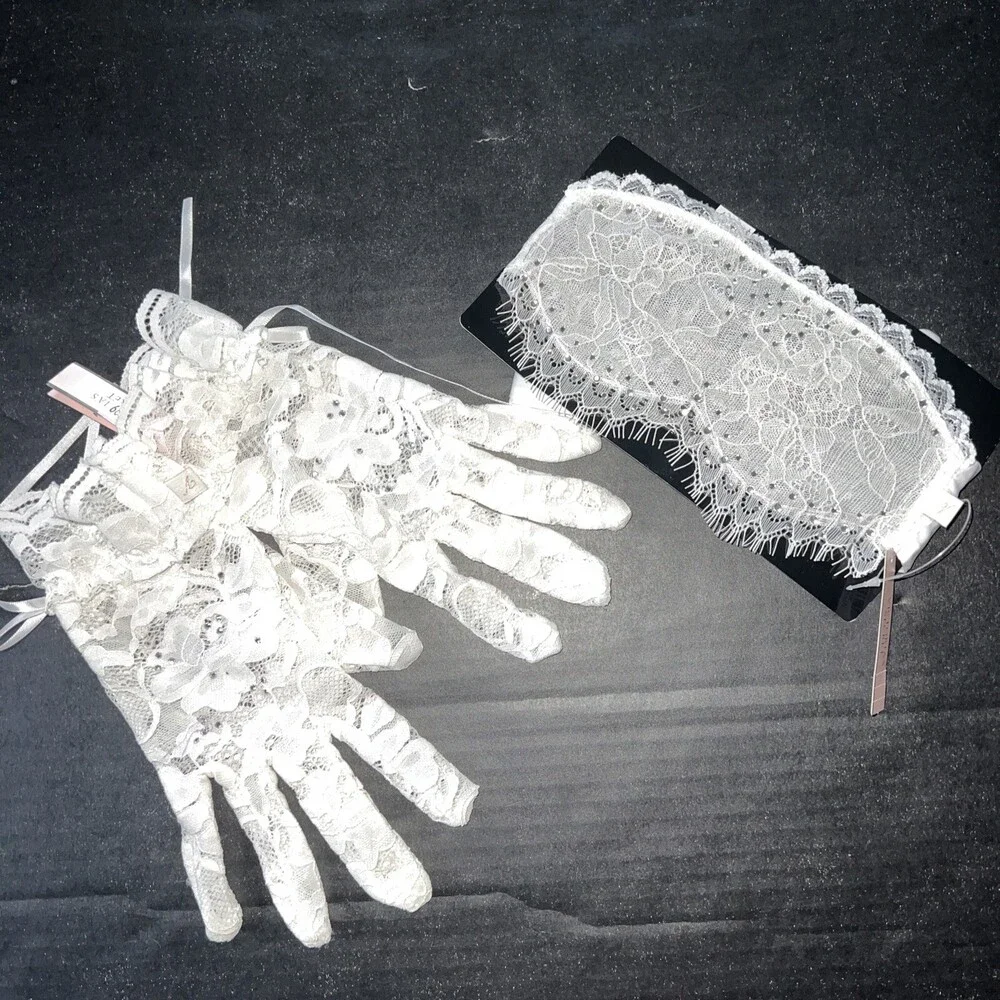 Victoria's Secret LACE GLOVES+EYEMASK WHITE crystallized BRIDAL BRIDE adult Game